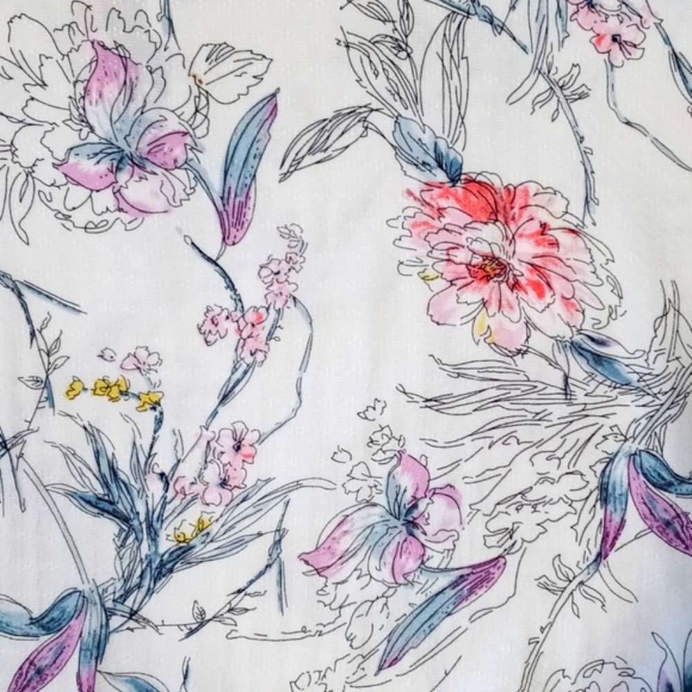 🪻Buffalo David Bitton🪻- White/Multi Floral S/S Tie Front Top - Picture 5 of 14